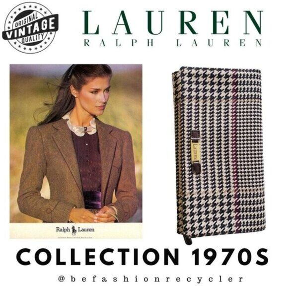 Vintage 1970s Lauren By Ralph Lauren Women's Trifold Textile Houndstooth - Picture 14 of 16